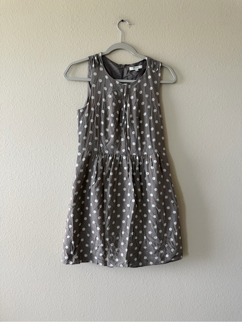 Madewell Taupe and White Polka Dot Tank Dress